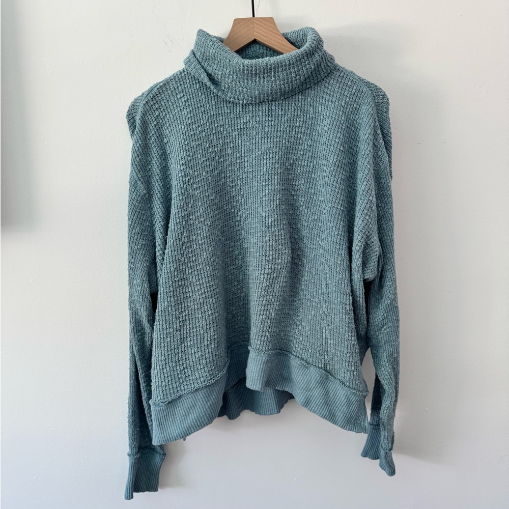 We The Free x Free People Teal Cowl Neck Sweater Small - Picture 2 of 7
